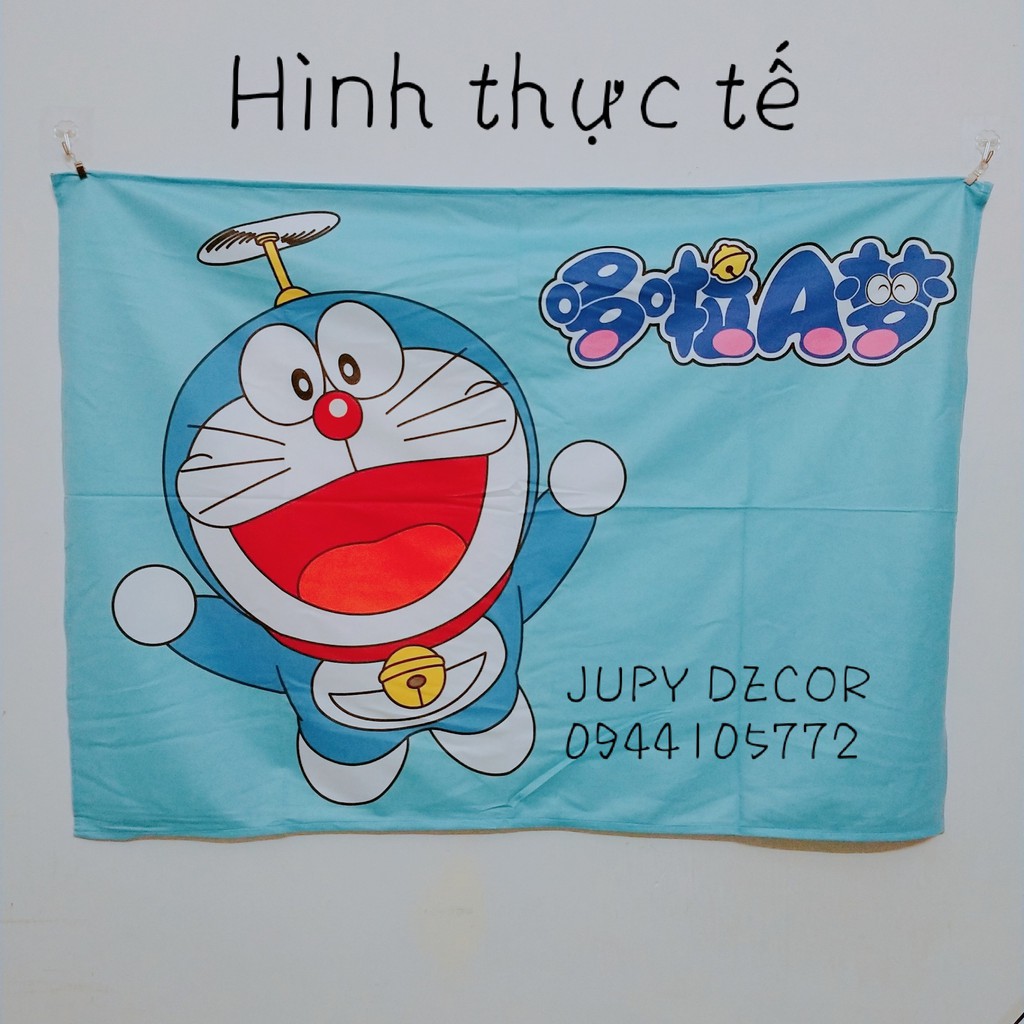Tấm vải treo tường hình doremon đáng yêu decor phòng ngủ cực cute tặng kèm phụ kiện móc treo
