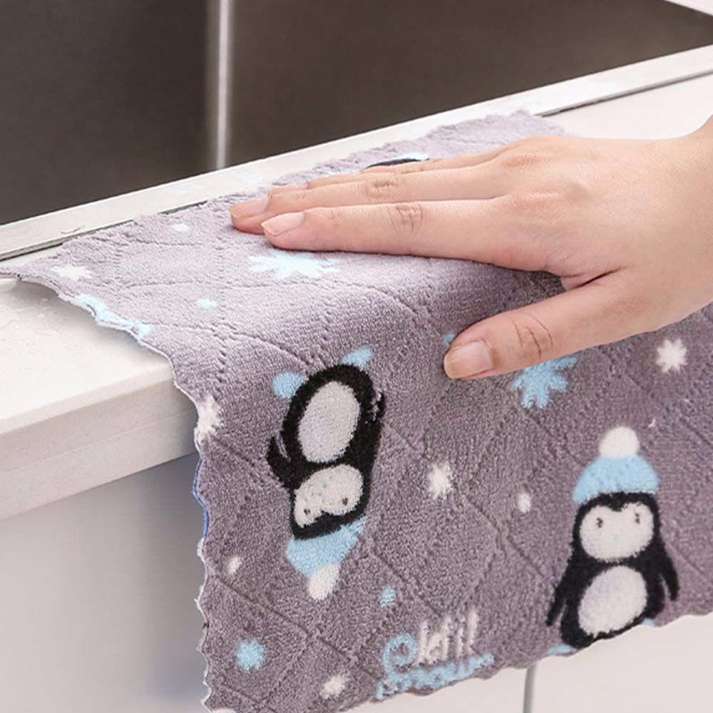 Bộ 5 Khăn Lau Chén Dĩa Vải Lông Cừu San Hô Siêu Thấm Hút Chống Dầu Mỡ