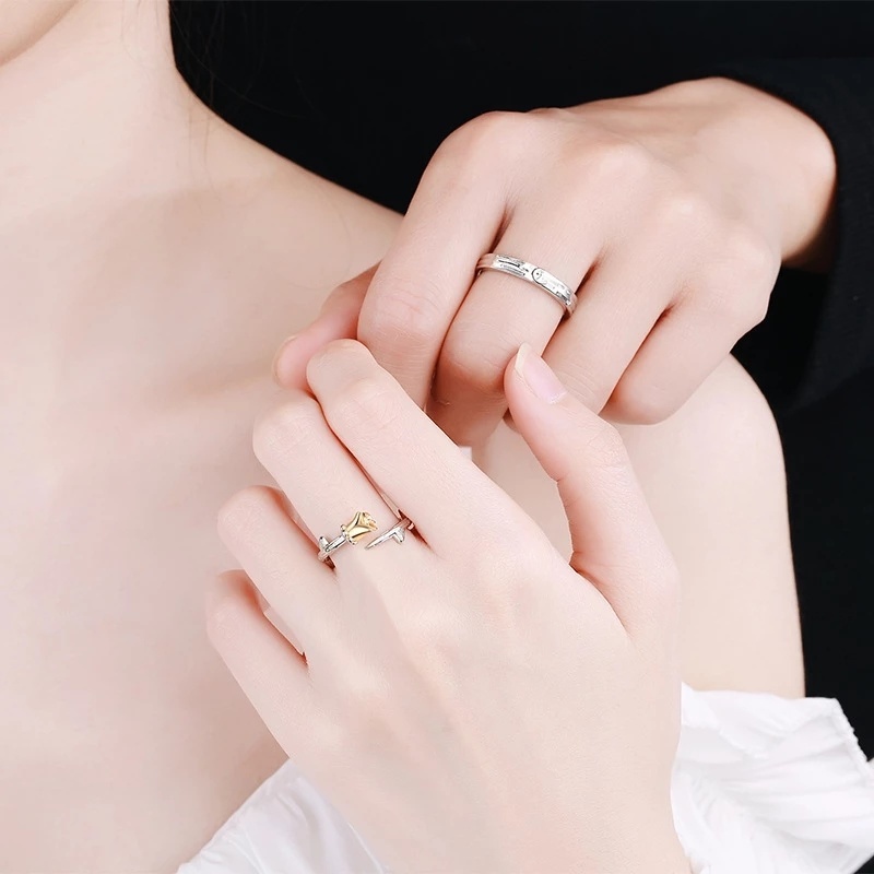 Nhẫn Cặp Đôi Khắc Chữ Little Prince Và Hoa Hồng Vàng Tinh Tế Thời Trang Hàn Quốc Thích Hợp Làm Quà Tặng Valentine