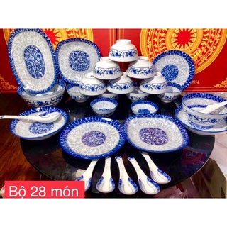 Bộ bát đĩa xanh lam-bát đĩa giả cổ -đĩa bát tràng bát tràng cao cấp bát tràng