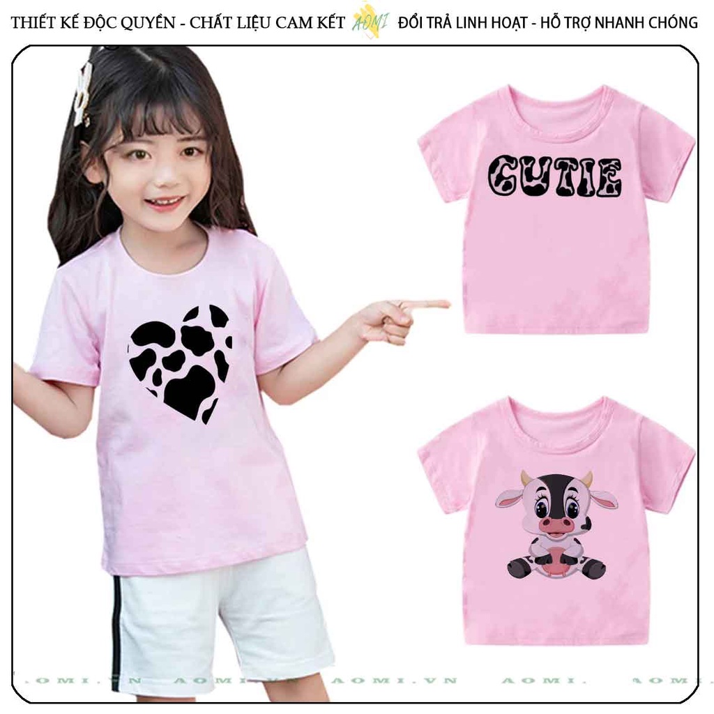 ÁO THUN bò sữa milk UNISEX PHÔNG HỒNG TAY NGẮN NAM NỮ GIA ĐÌNH CẶP ĐÔI SIZE TRẺ EM BÉ TRAI GÁI AOMIVN