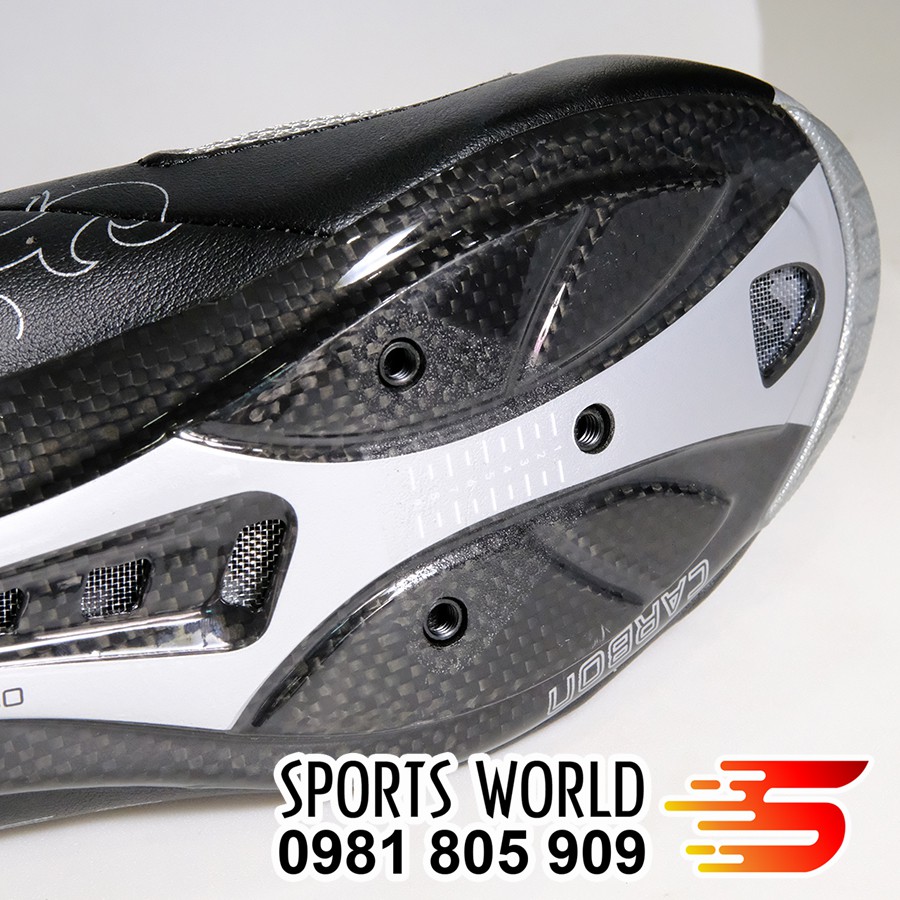 Giày can đạp xe, đế CARBON, 2 khóa vặn, dòng Road - SIDEBIKE SD-002-Bạc