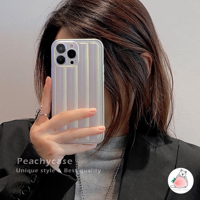 Ốp Điện Thoại TPU Mềm Nhám Trong Suốt Họa Tiết Sọc Laser Trắng Cho iPhone 14 13 12 Pro Max 11 Xr Xs Max X 7 8 Plus 13Mini