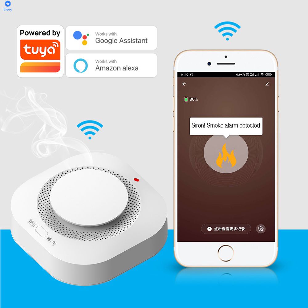 Tuya Thông Minh Đầu Báo Khói Cảm Biến Cuộc Sống Thông Minh Ứng Dụng Điều Khiển Báo Cháy Nhà Wifi Không Dây Hệ Thống 【Bluey】