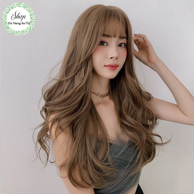 Tóc giả nữ xoăn sóng tự nhiên, không bị rối xù, kết hợp mái thưa hot trend trẻ trung năng động (tặng lưới tóc)