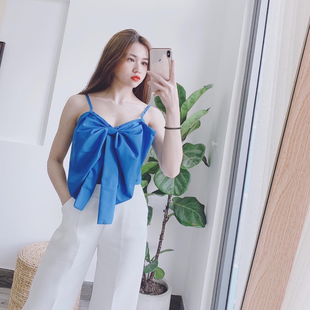 SALE 🎊  Áo Hai Dây Thiết Kế Nơ Ngực To Tiểu Thư Sang Chảnh Nhún Sau Lưng - Chất Vải Đẹp Xịn Sò