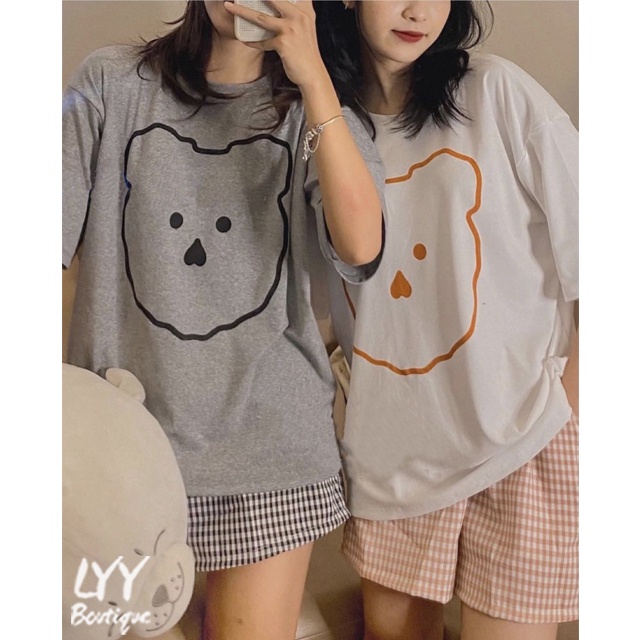 Set đồ nữ áo phông GẤU Hàn Quốc kèm quần short kẻ caro cute chất đẹp  Quảng Châu LYY BOUTIQUE