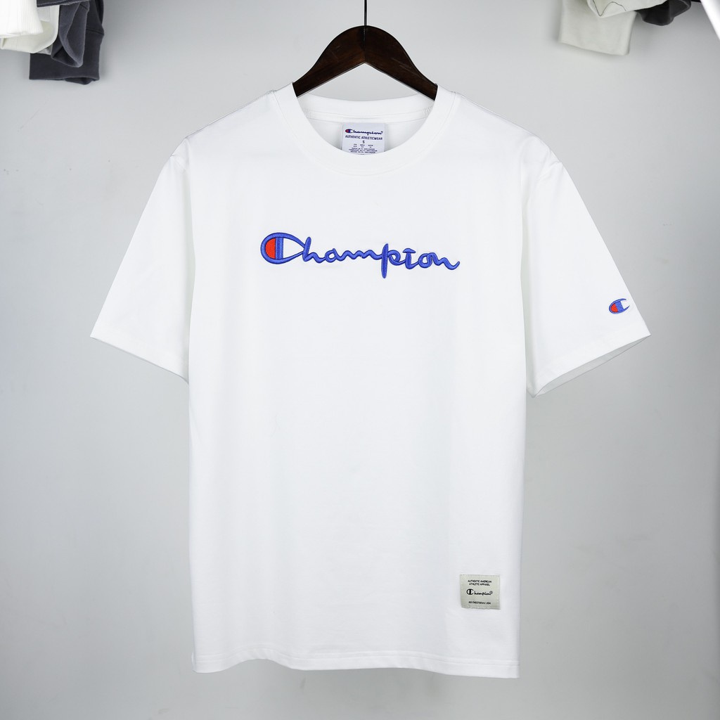 [ Ảnh Thật ]  ÁO THUN CHAMPION BIG LOGO CHỮ THÊU - Áo thun tay lỡ unisex nam nữ form rộng oversize chất liệu Cotton 4C | WebRaoVat - webraovat.net.vn