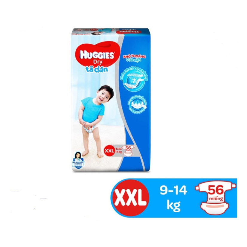 tã dán huggies size m76/l68/xl62/xxl56 mẫu mới (Đệm mây co giãn)