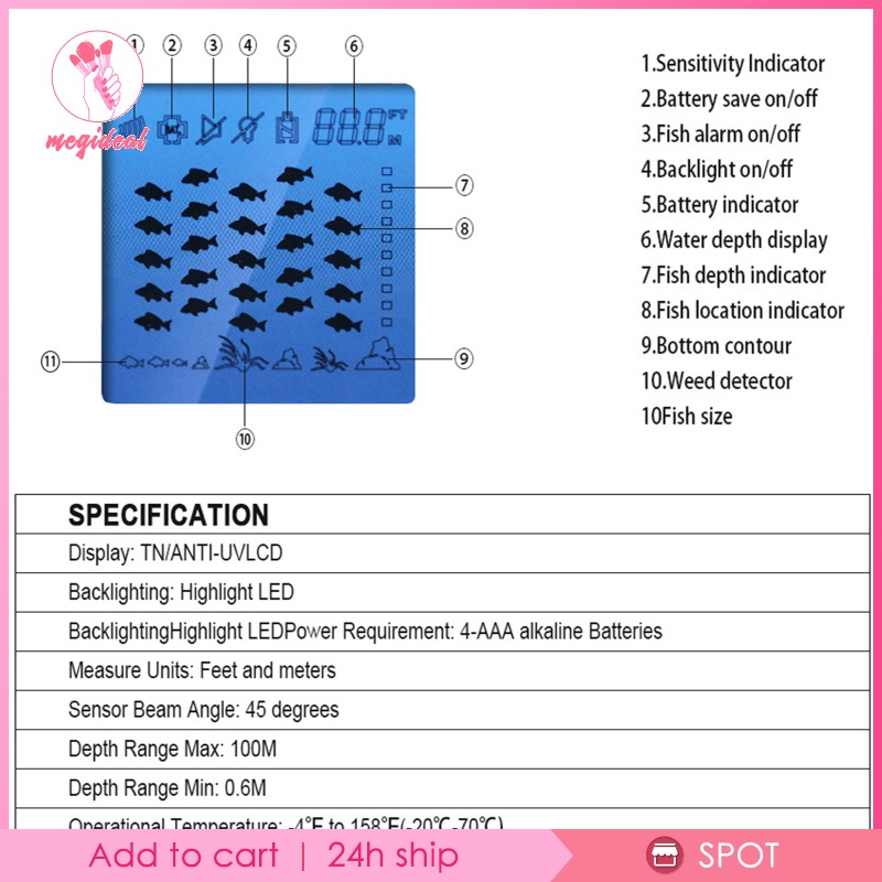 Máy Dò Cá Không Dây 100m / 328ft Sonar