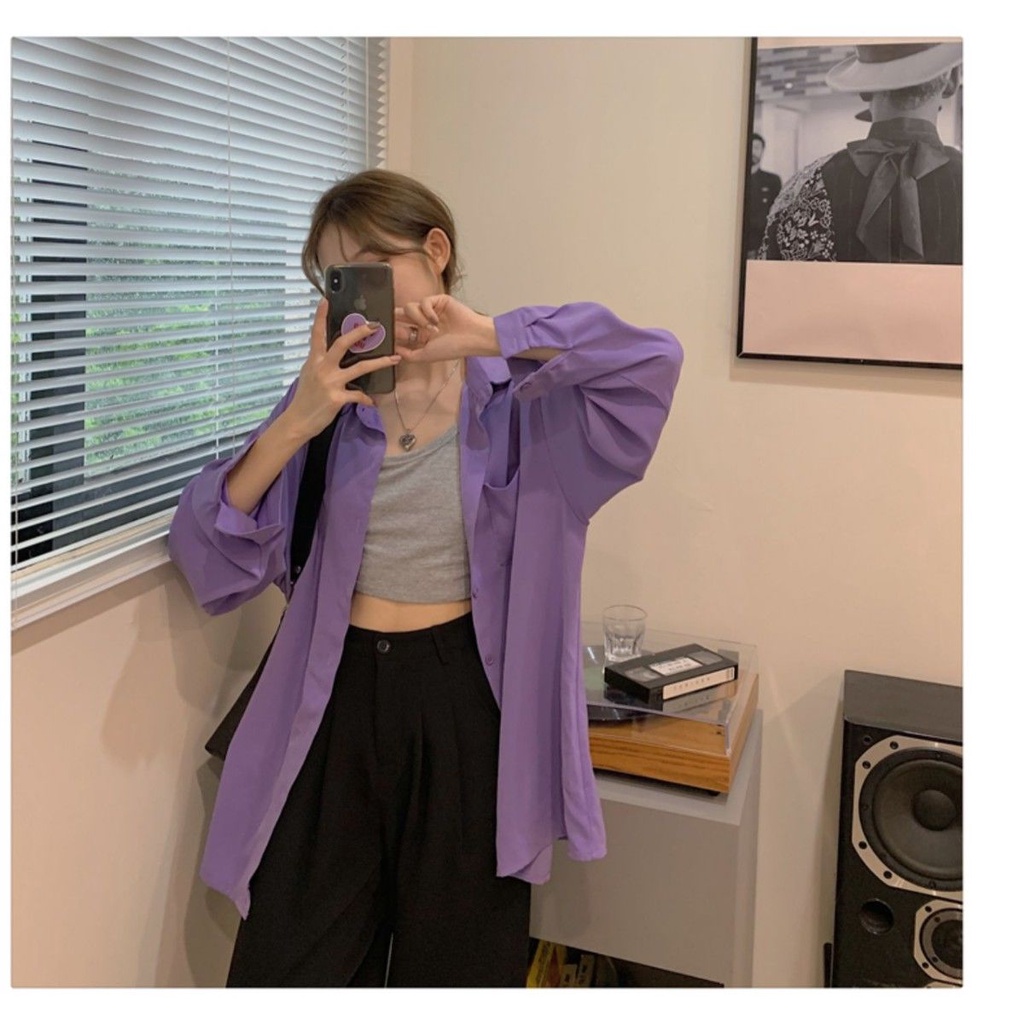 Áo Sơ Mi Voan Mỏng Dáng Rộng Thời Trang Dành Cho Nữ