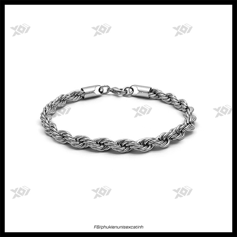 Vòng Đeo Tay Nam Xoắn Dây Thừng Thép Titan Không Gỉ To 5mm - Lắc Tay Cao Cấp Phong Cách hip hop Thời Trang