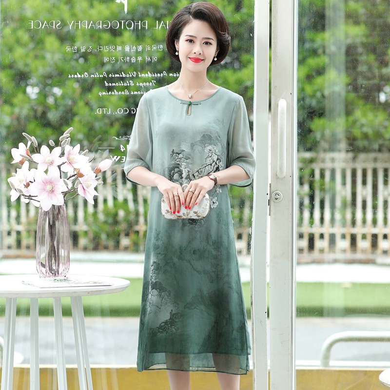 #IF225 VÁY VOAN LỤA TAY LỬNG DÁNG DÀI CHO NGƯỜI TRUNG NIÊN, VÁY QUẢNG CHÂU CAO CẤP MẪU MỚI NHẤT 2021 , QUÀ TẶNG MẸ <3 | BigBuy360 - bigbuy360.vn