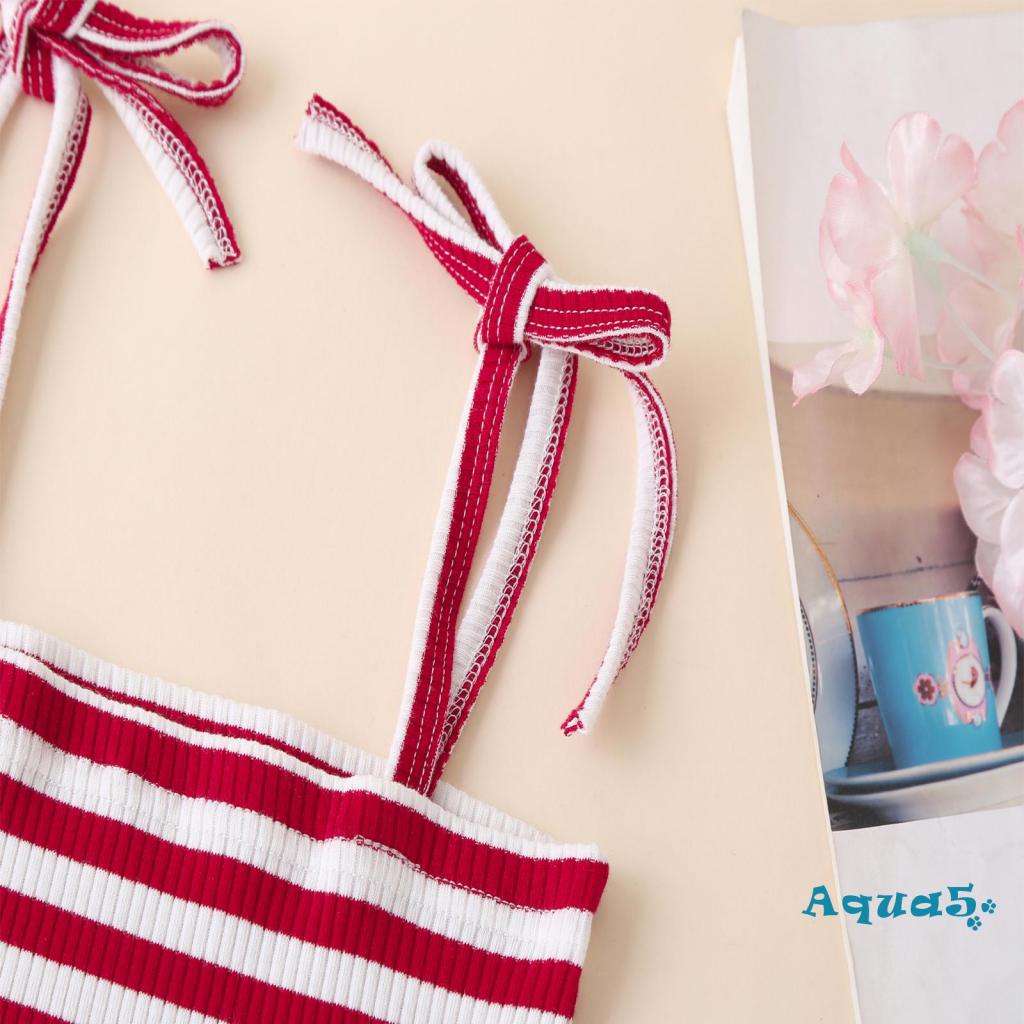 Bộ Áo Hai Dây Cổ Vuông Kèm Quần Dài Co Giãn Thời Trang Cho Bé Gái