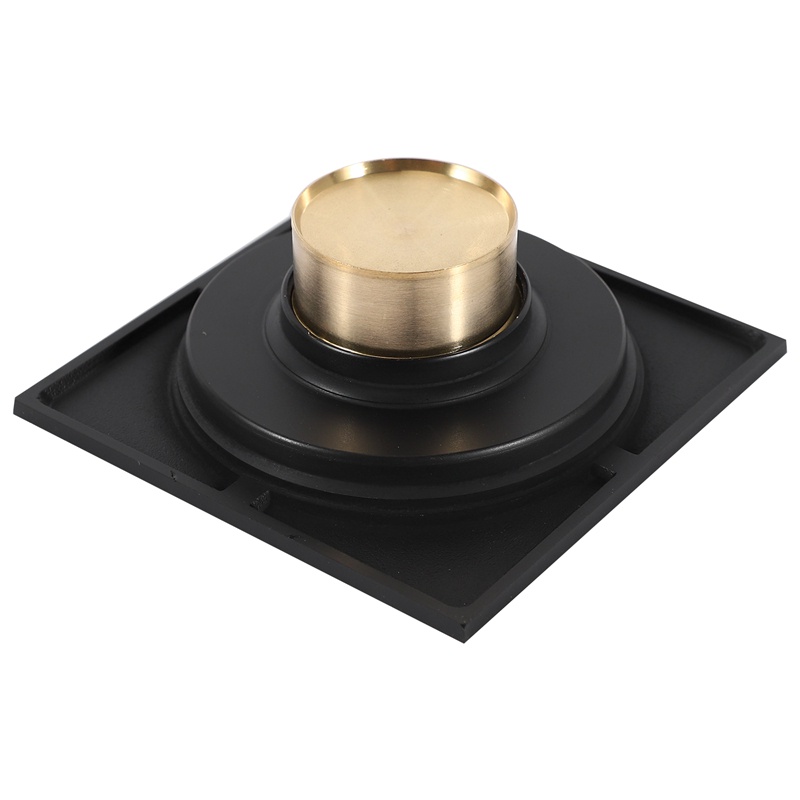 Nắp Cống Thoát Nước Sàn Nhà Hình Vuông 4 Inch Bằng Đồng Thau Chống Tắc Nghẽn Và Mùi Hôi Kèm Lưới Lọc Tóc Màu Đen Nhám