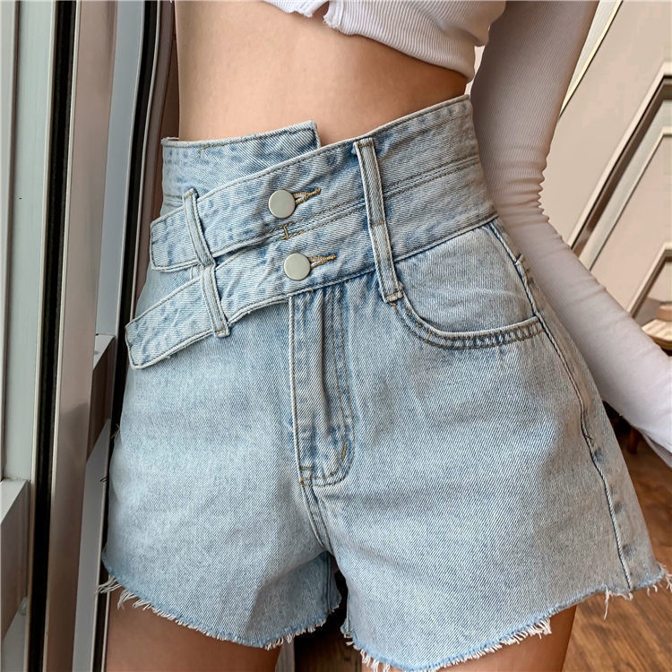 Quần Short Denim Cạp Cao Ống Rộng Mẫu Mới 2022 Thời Trang Mùa Hè Cho Nữ