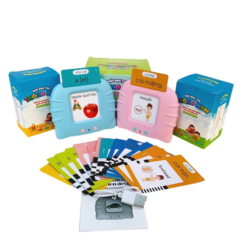 Máy Đọc Thẻ Song Ngữ Anh Việt HOPKIDS Flashcard 510 Từ Vựng 3 Chế Độ Đọc + 3 Bài Hát Loại 1 Có Dây Sạc