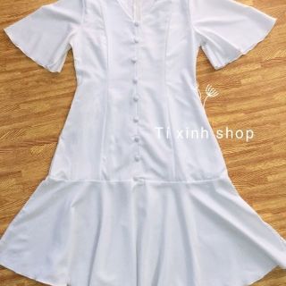 Đầm Nữ Trắng Xòe Cúc Dọc (KÈM ẢNH THẬT)