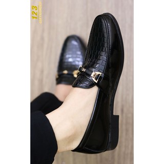 Giày Lười Da Bóng Nam Giá Rẻ -Tăng Chiều Cao 3cm - Mã L157 Màu Đen - Hàng VN
