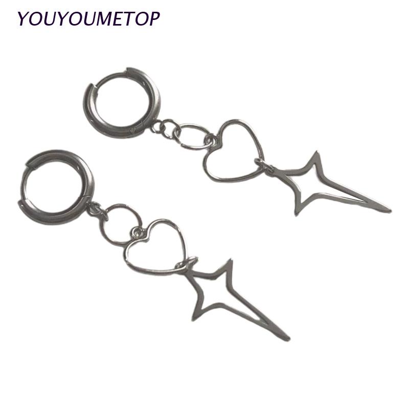 Khuyên Tai Vòng Tròn Rỗng Họa Tiết Trái Tim/Ngôi Sao Nhỏ Thanh Lịch Cho Nữ