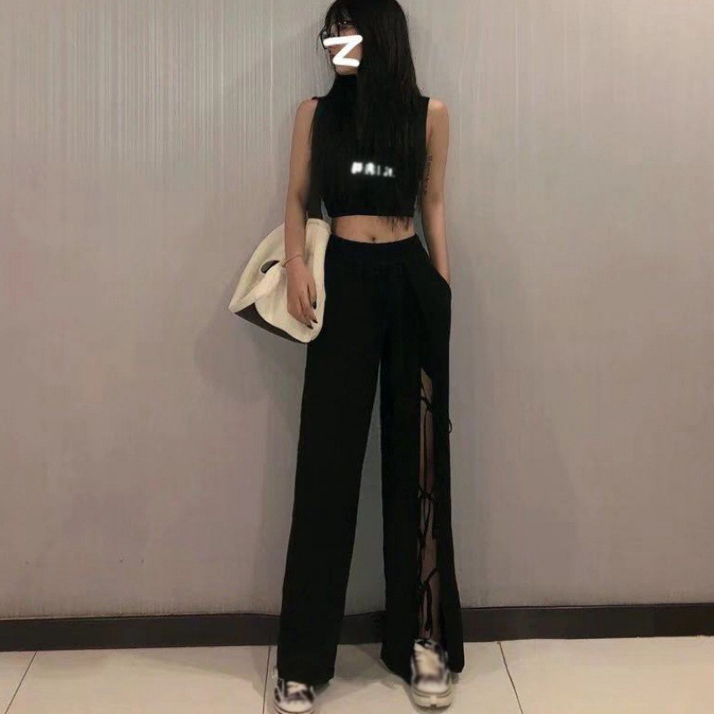 Quần ống rộng lưng cao chất liệu co giãn thoải mái | BigBuy360 - bigbuy360.vn