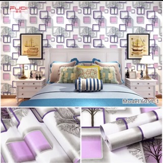 Decal giấy dán tường 3D ô vuông tím