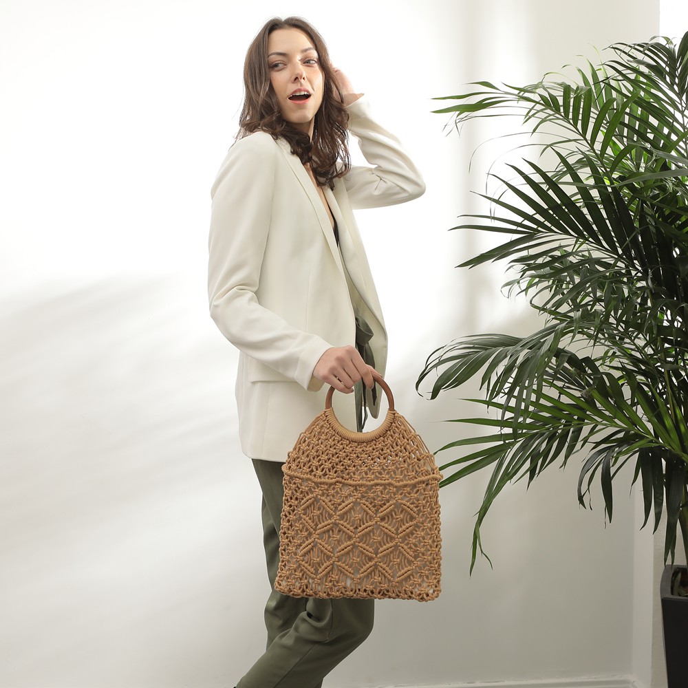Túi xách dệt rơm rỗng đi biển thời trang mùa hè dành cho nữ