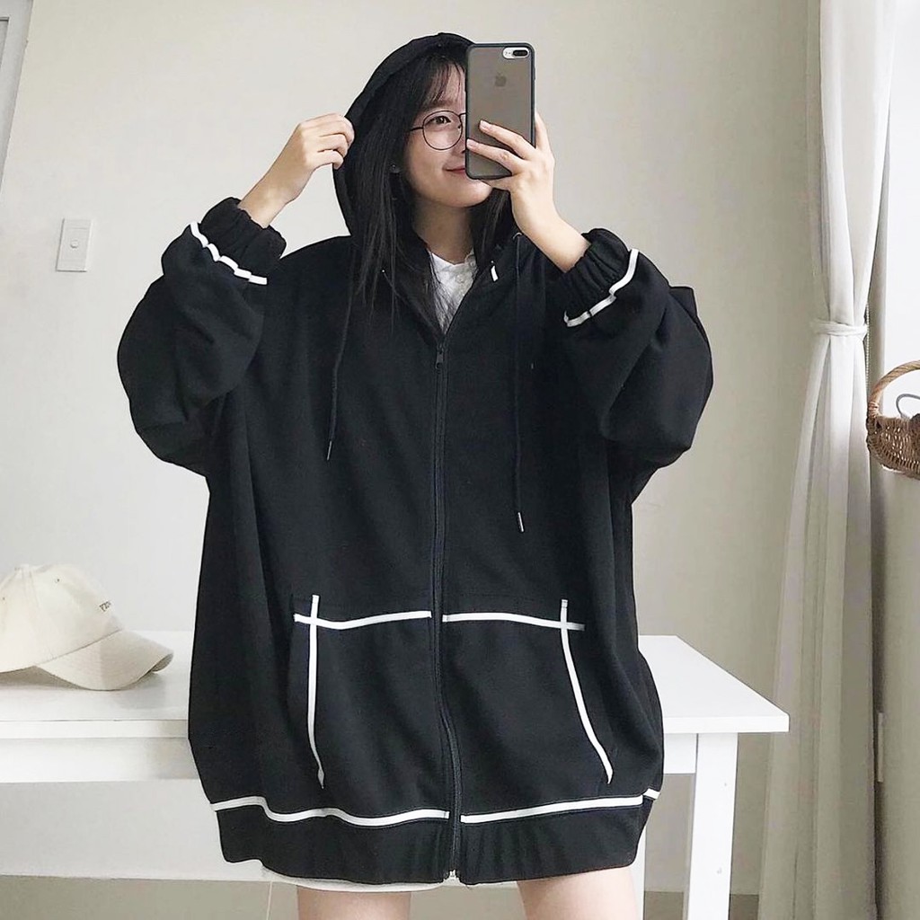 Áo Khoác Hoodie Zip Phối Viền Trắng - Hoodie Zip Form Rộng - Titto Closet