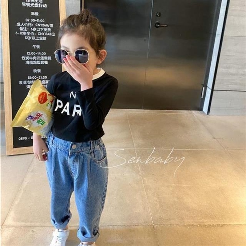 Áo Thun Cotton Tay Dài Dáng Ôm In Chữ Thời Trang Cho Bé Gái