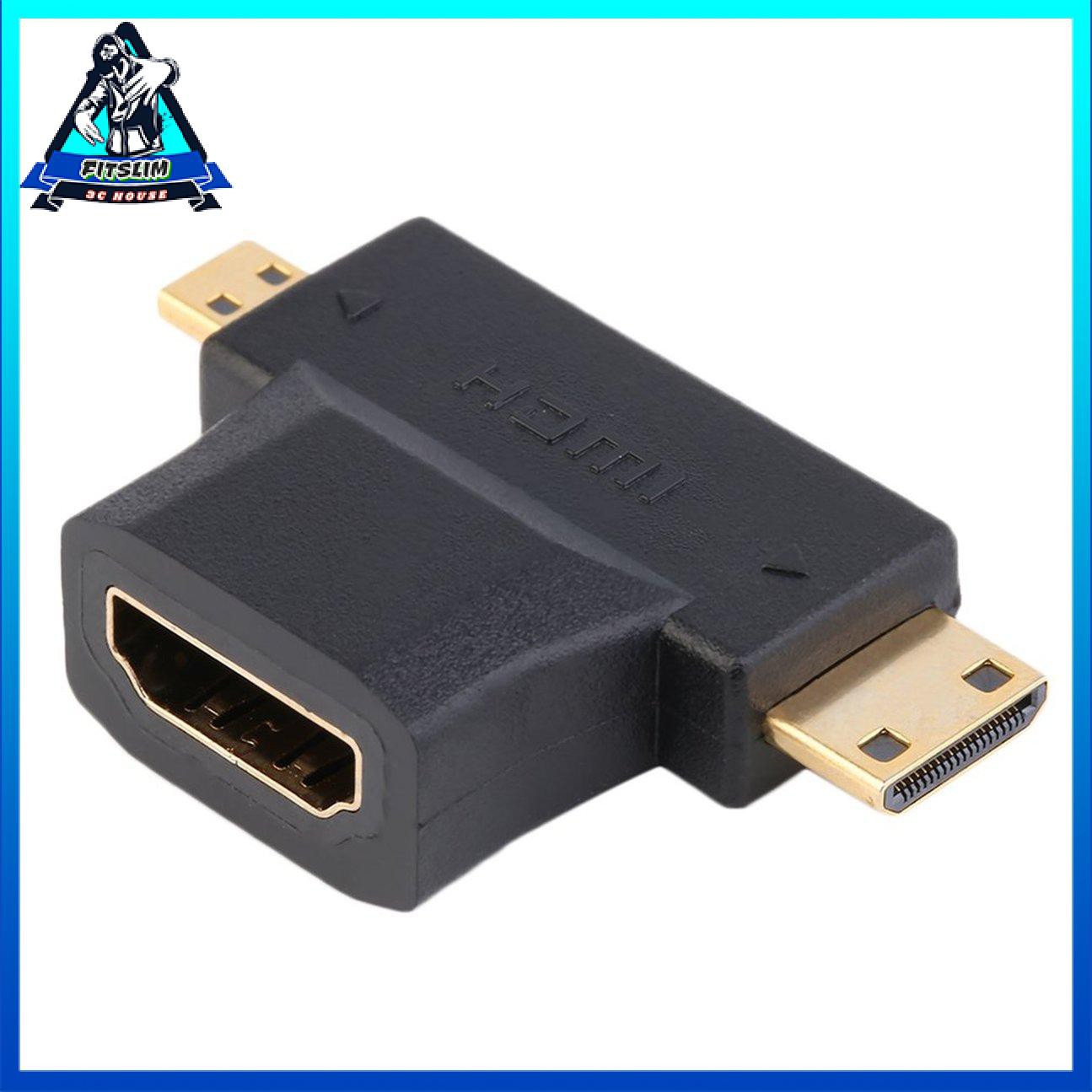 HDMI đen Loại A Nữ sang Nam Mini HDMI Loại C + Bộ chuyển đổi Micro HDMI Nam