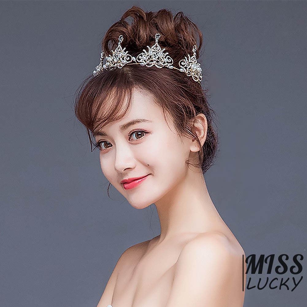 Vương miện cô dâu đính đá và ngọc trai sang trọng