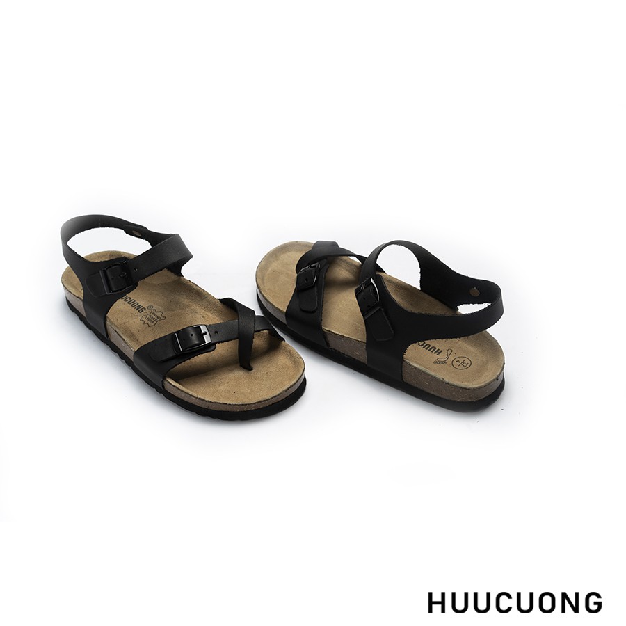 Sandal HuuCuong xỏ ngón da bò nâu/ đen/ Rêu đế trấu, chính hãng giầy dép sandal Hữu Cường, bảo hành 6 tháng