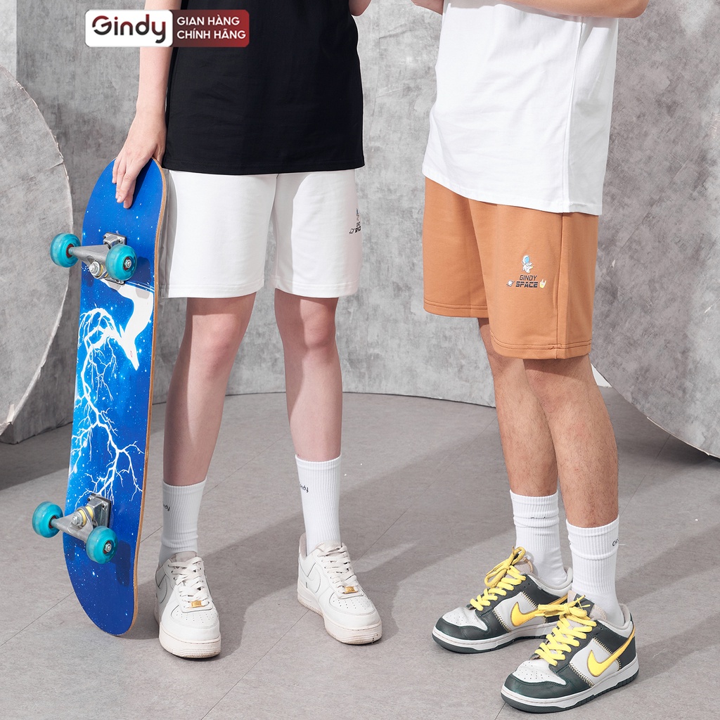 Quần short unisex vải cotton thoáng mát họa tiết quần đùi nam nữ trơn dây rút 3 màu thời trang local brand GINDY Q022