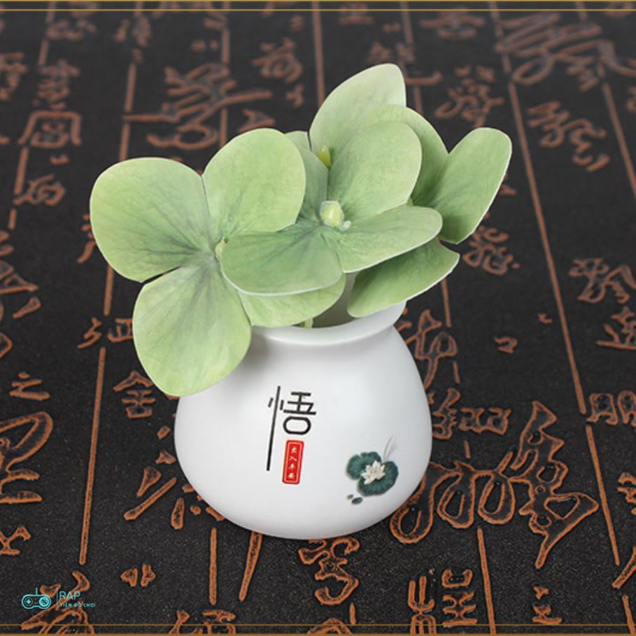 Mô hình chậu cỏ 4 lá may mắn bày bàn làm việc, tủ sách, taplo ô tô, tiểu cảnh - Ráp