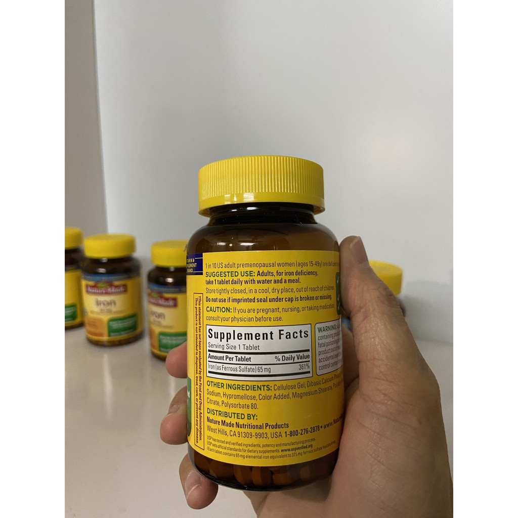 USA- Viên uống sắt Iron 65mg Nature Made 180/365 viên