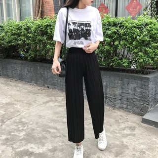 Quần ống lửng xếp ly, cạp chun thời trang