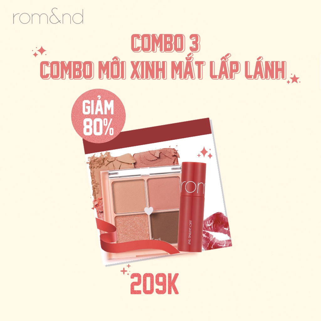 Combo Môi Xinh Mắt Lấp Lánh Rom&nd Better Than Eyes + Mini Best Tint