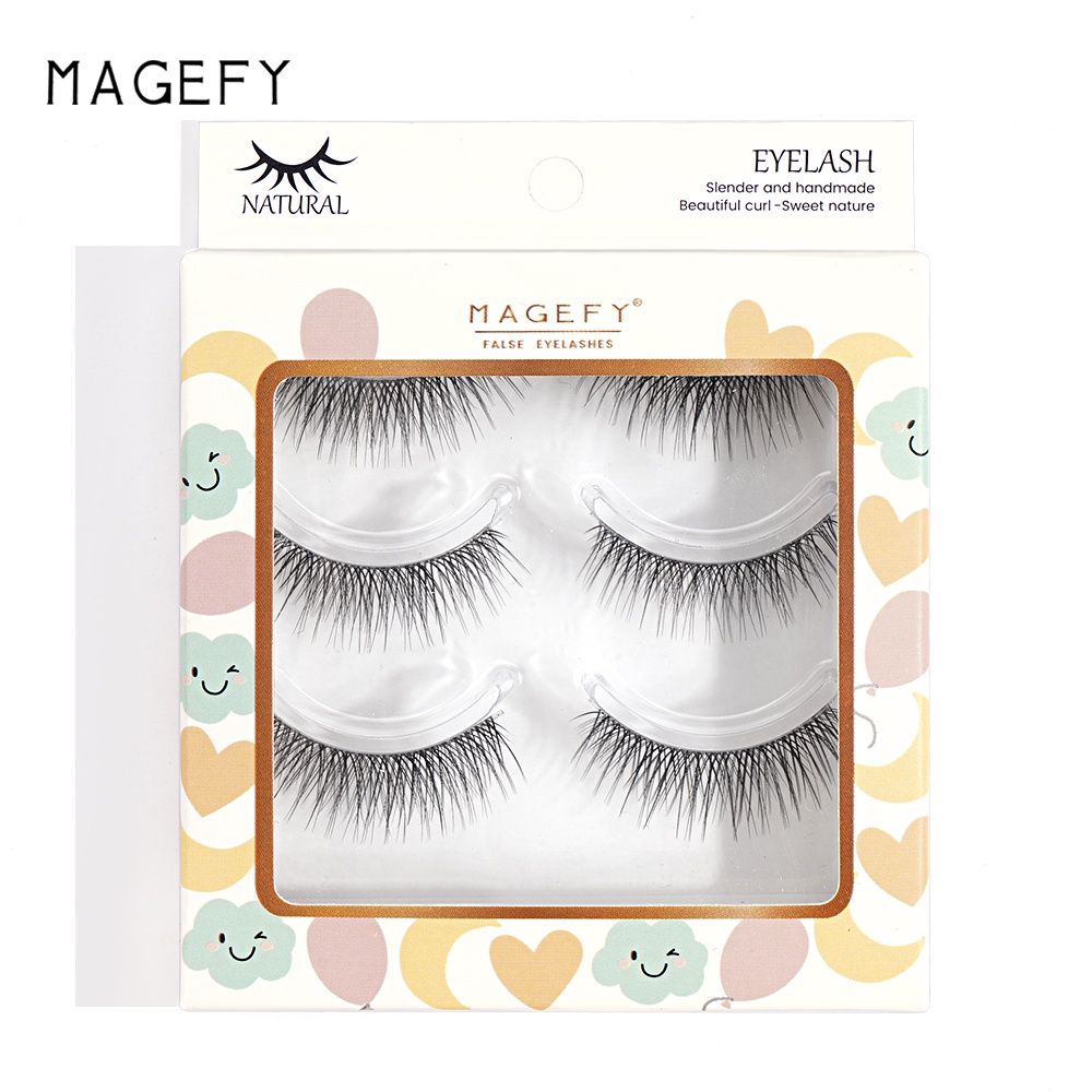 [Hàng mới về] Bộ 3 cặp lông mi giả MAGEFY cong tự nhiên mềm mại dành cho trang điểm hàng ngày