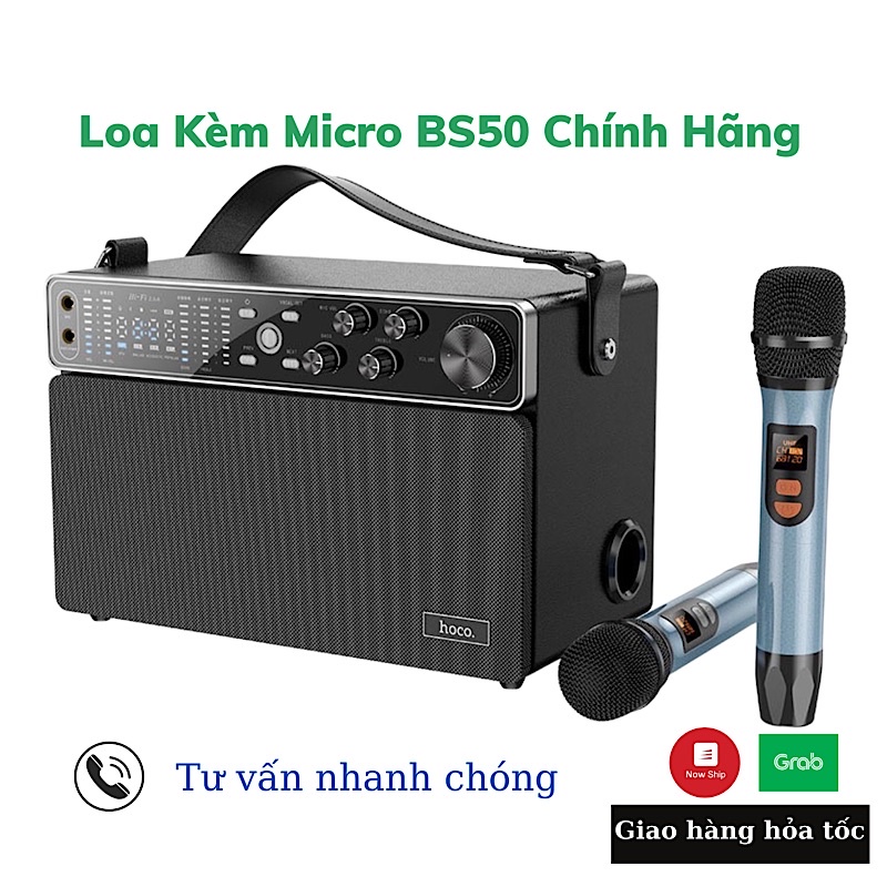 Micro Kèm Loa karaoke Bluetooth Hoco BS50 Chính Hãng Tặng kèm 2 micro âm thanh cực đỉnh Bảo Hành 12 Tháng