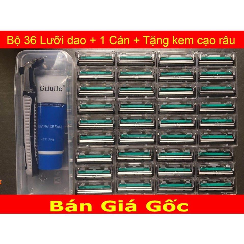 🍁 Rẻ Bất Ngờ 🍁 Dao Cạo Râu Bộ 36 Lưỡi Kép Siêu Bén, Tặng Kèm Kem Cạo,Cạo Siêu Sạch, Siêu Êm