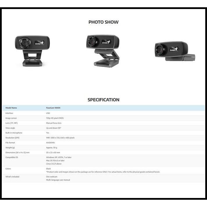Webcam Warehouse Genius Facecam 1000x 720p Hd Cho Máy Tính Laptop Đen | BigBuy360 - bigbuy360.vn