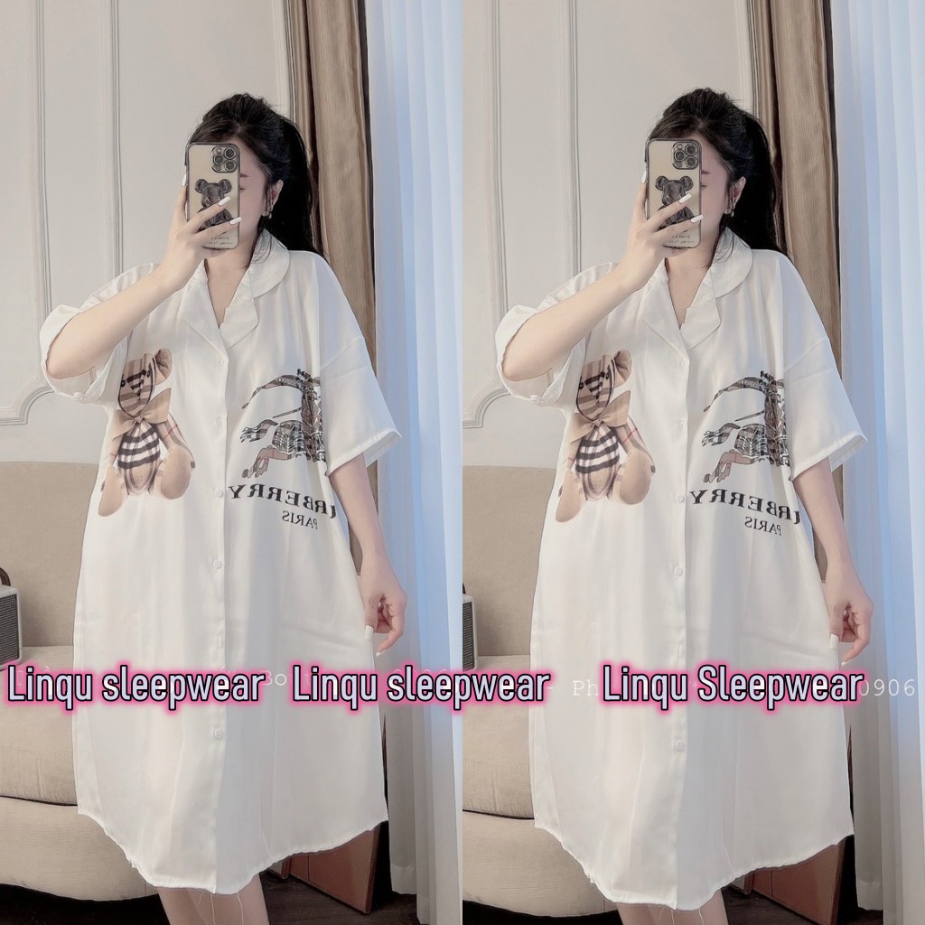 Váy Ngủ Bigsize &lt;65kg Váy Ngủ Sexy sơ mi Linqustore chất latin mềm mát mặc ngủ thoải mái - Linqu Sleepwear