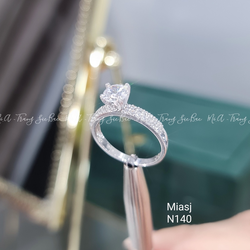 Nhẫn bạc Ý S925 nữ đính đá hột cao cấp MiASJ N140 bản to sang trọng
