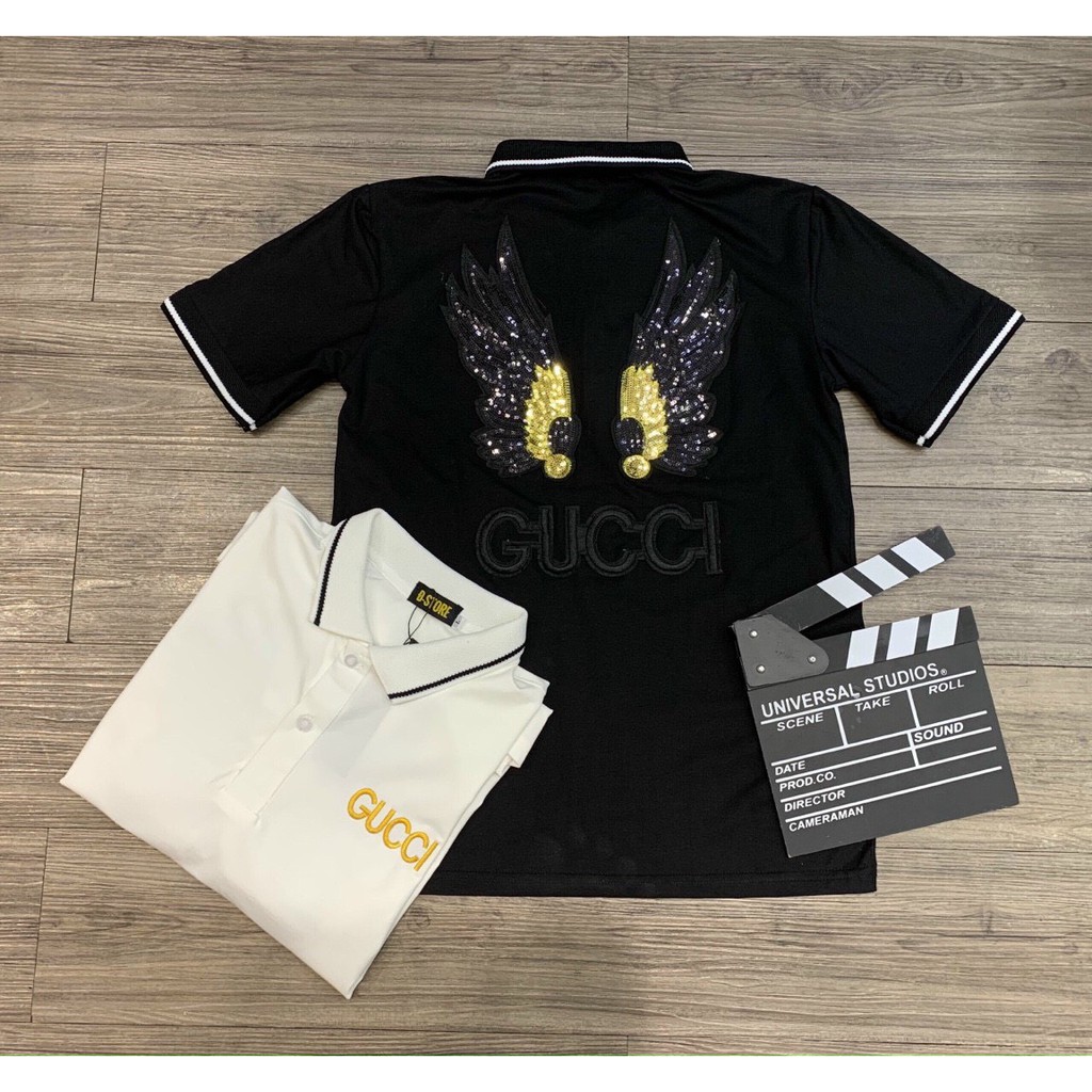 [CÓ VIDEO] Áo thun nam đính kim sa có cổ tay ngắn thêu đại bàng chất đẹp co dãn phối 2 màu trắng đen cao cấp