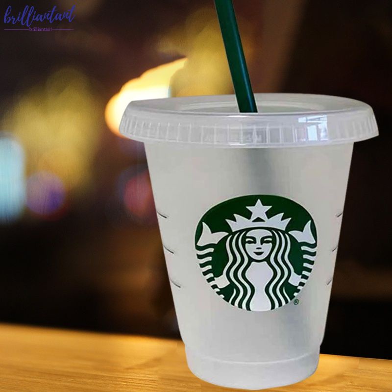 Ly Nhựa Uống Nước Starbucks Trong Suốt Có Nắp Và Ống Hút 473ml / 16oz Bình Nước Trong Suốt Có Ống Hút Dung Tích