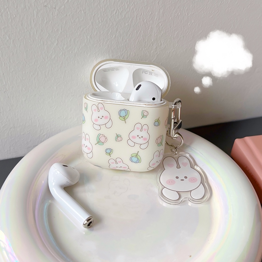 Vỏ Bảo Vệ Hộp Sạc Tai nghe không dây AirPods 1 2 pro gen3 2021 Bằng Silicon Hình Thỏ Và Hoa Dễ Thương Chống Sốc
