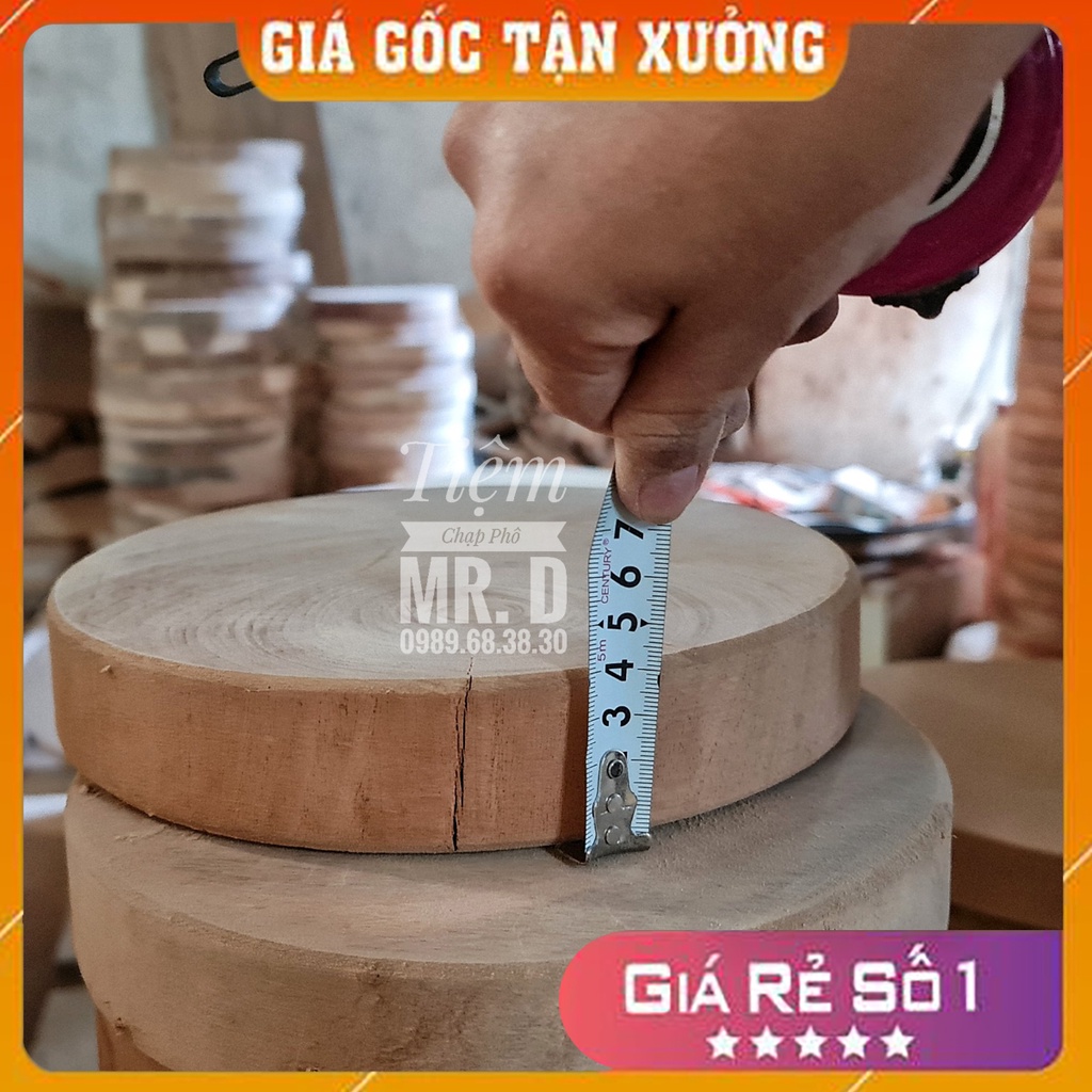 Thớt Gỗ Trang Trí Dày 4cm, Đường Kính 22cm, Tình Trạng Bị Nứt Cạnh, Nứt Tim, Lỗi Bề Mặt...