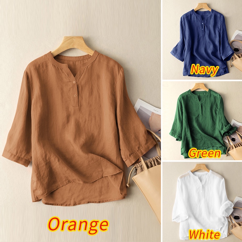 Zanzea Áo Sơ Mi Cotton Cổ Chữ V Màu Trơn Dáng Rộng Thời Trang Cho Nữ