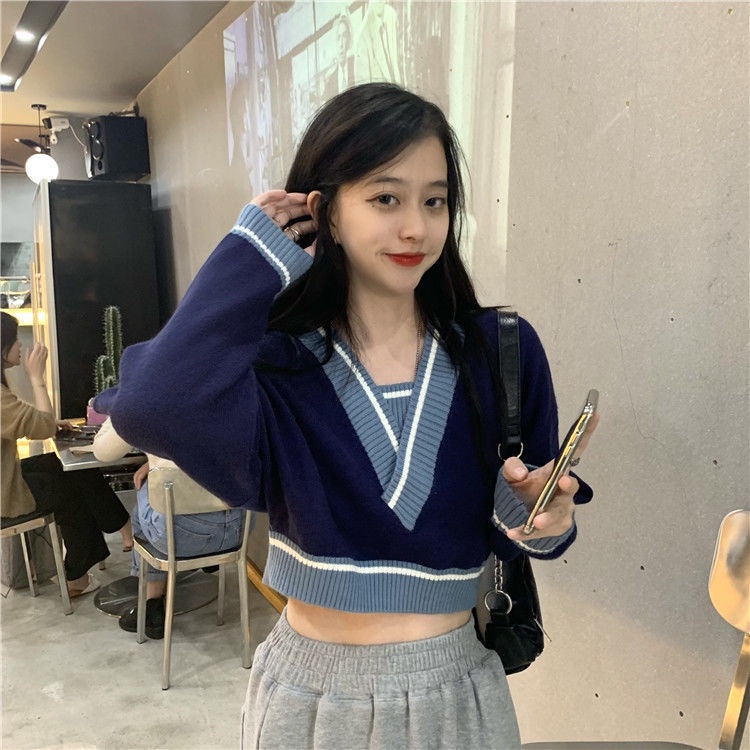 Áo dệt kim cổ chữ V dáng rộng thời trang mùa thu cho nữ | BigBuy360 - bigbuy360.vn