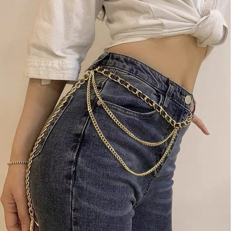 Dây xích mix da 3 tầng sang trọng dành cho nữ Yams Closet Thắt lưng nữ dạng sợi